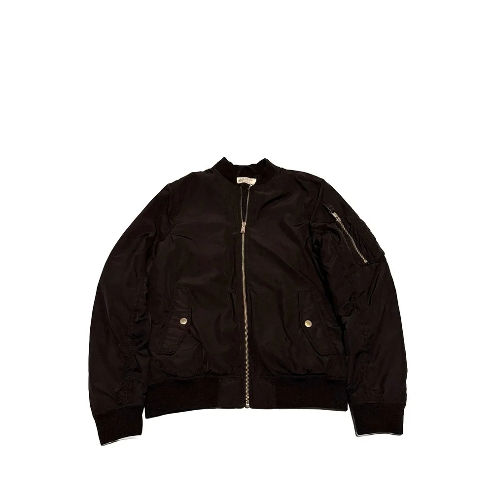 HM Kids Black Bomber Jacket Full Zip Utility Flight Jacket Size 11-12Y
